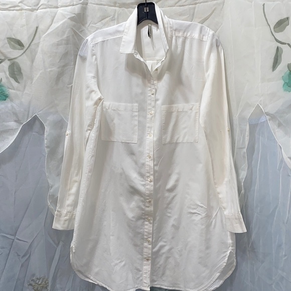 STRADIVARIUS WHITE COTTON BUTTON DOWN TUNIC SZ M - Picture 1 of 12
